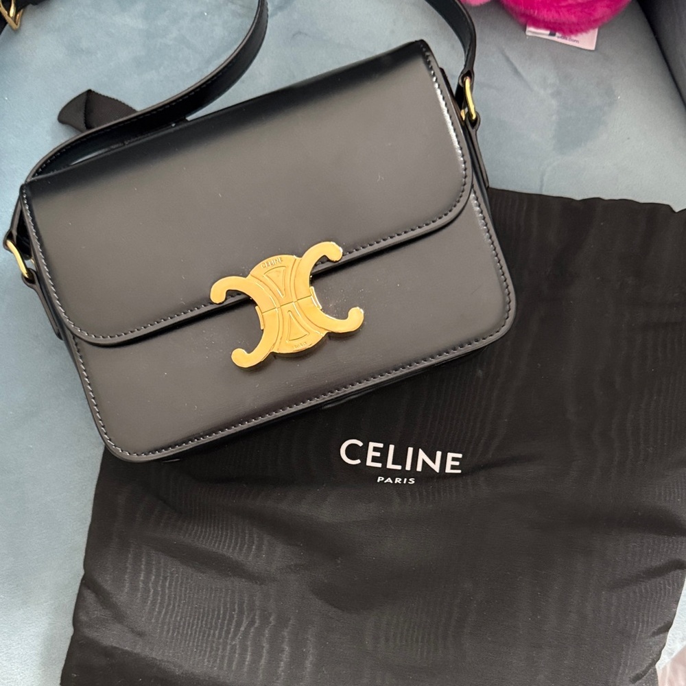 Celine teen triomphe Black Leather Crossbody with Gold Triomphe Hardware